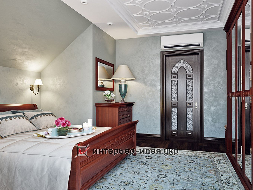 Дизайн спальні на мансардному поверсі в класичному стилі