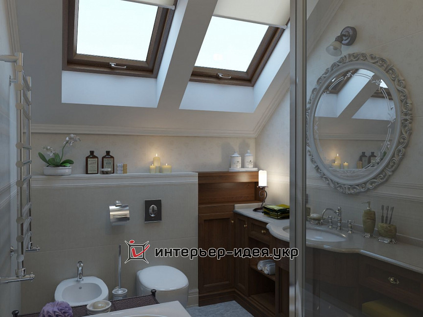 Дизайн ванної кімнати на мансардному поверсі