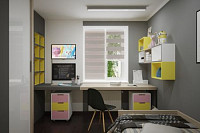 Дизайн дитячої кімнати з яскравими акцентами жовтого і рожевого. Дизайн ДИТЯЧОЇ КІМНАТИ