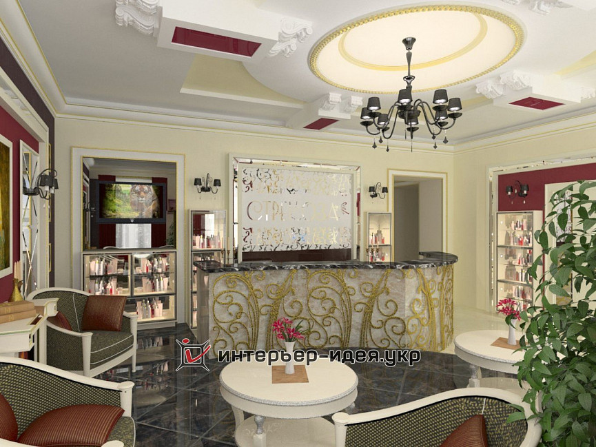 Дизайн головного залу салону краси  в стилістиці арт-деко