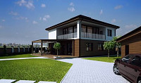 Дизайн фасаду приватного будинку, оздобленого терасною дошкою. Дизайн фасаду КОТЕДЖУ, ТАУНХАУСУ