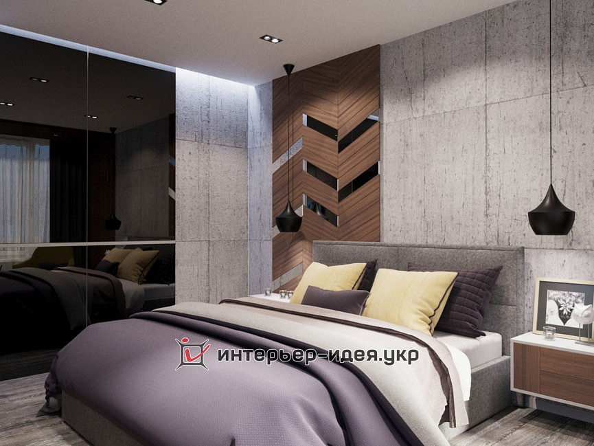 Дизайн інтер'єру стильної спальні в сірих тонах