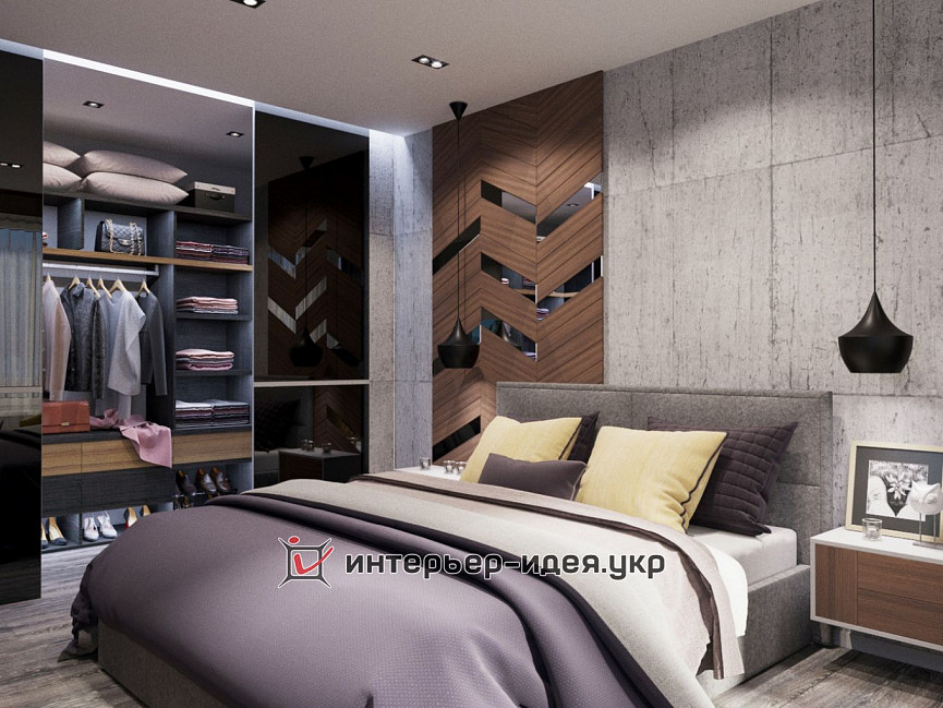 Дизайн інтер'єру стильної спальні в сірих тонах