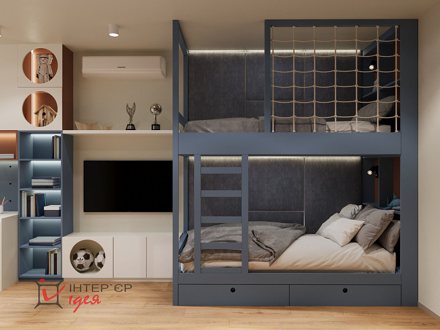 Стильна дитяча кімната для хлопчика, 17 м2