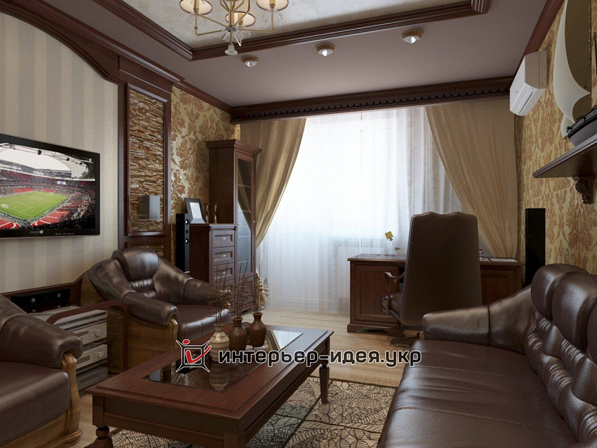 Дизайн інтер'єру кабінету в класичному стилі в квартирі