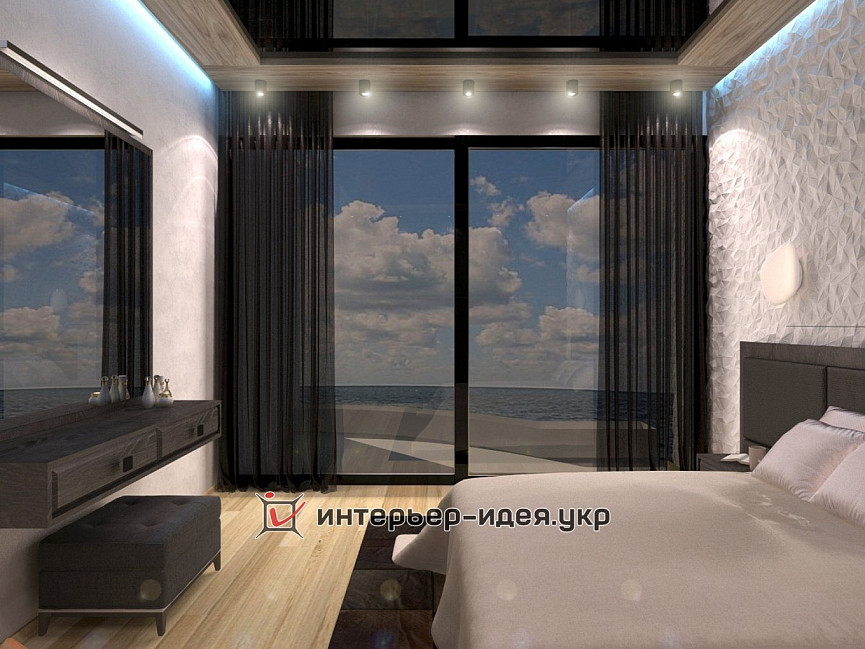 Дизайн спальні з ефектом зоряного неба на стелі