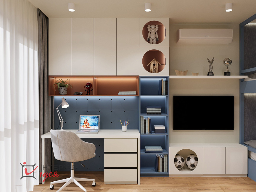 Стильна дитяча кімната для хлопчика, 17 м2