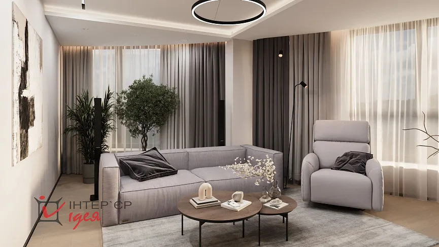 Вітальня з напівкруглою стіною