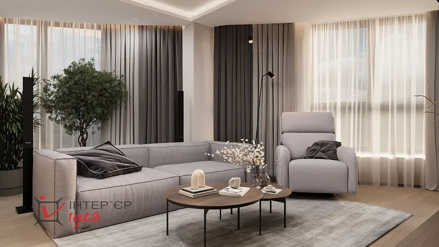 Вітальня з напівкруглою стіною