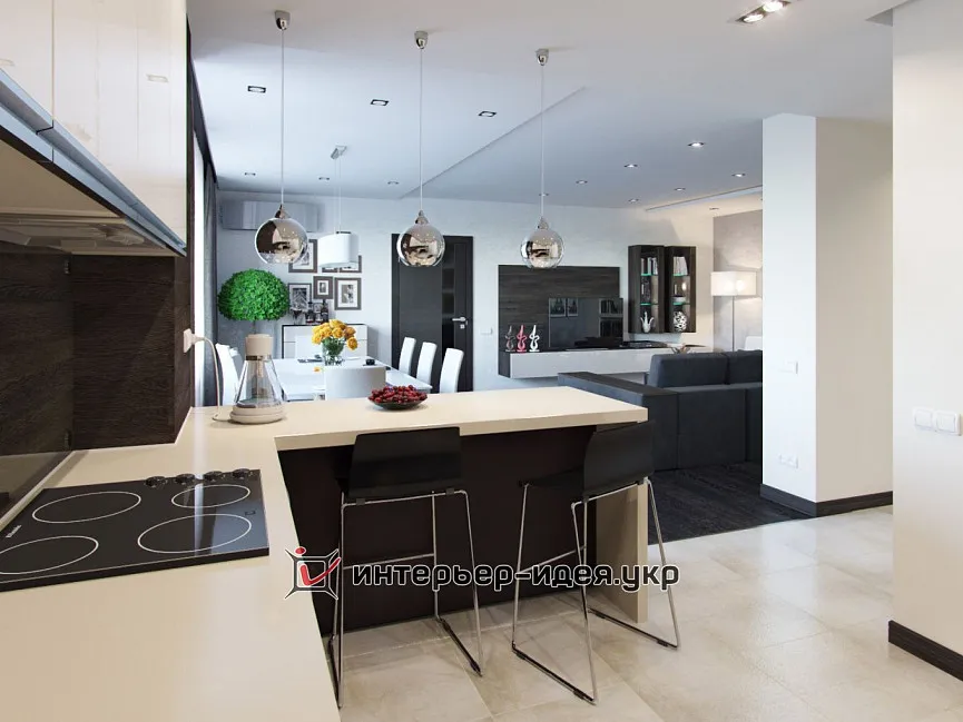 Стильний дизайн кухні-студії
