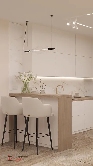 Сучасний мінімалізм в кухні-студії, 42 м.кв