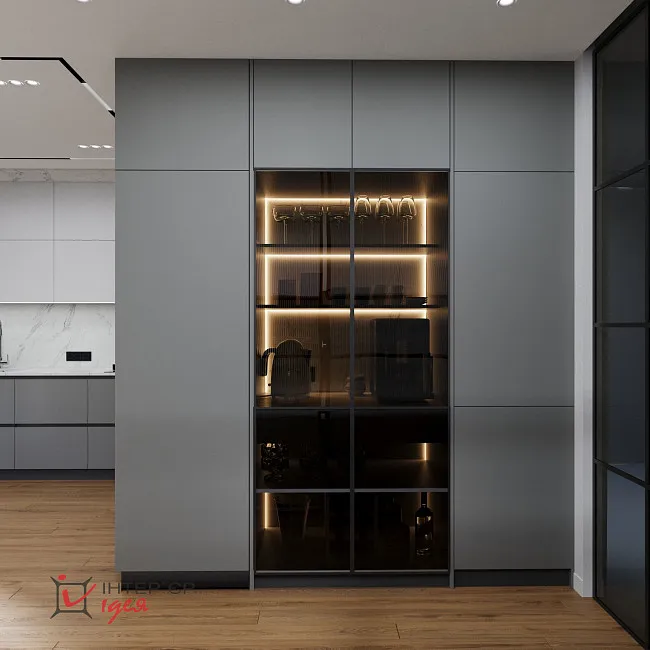 Сучасний мінімалізм в кухні-студії 28 м2,з балконом