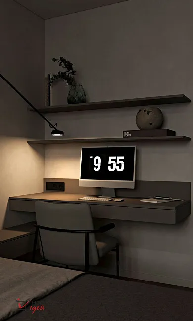 Мінімалістична спальня з робочим місцем в ЖК «Парковий квартал»