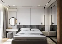 Сучасний мінімалізм в спальні 14 м2 з терасою. Дизайн СПАЛЬНІ