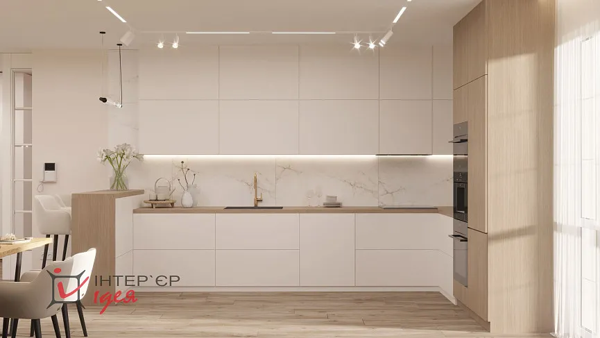 Сучасний мінімалізм в кухні-студії, 42 м.кв