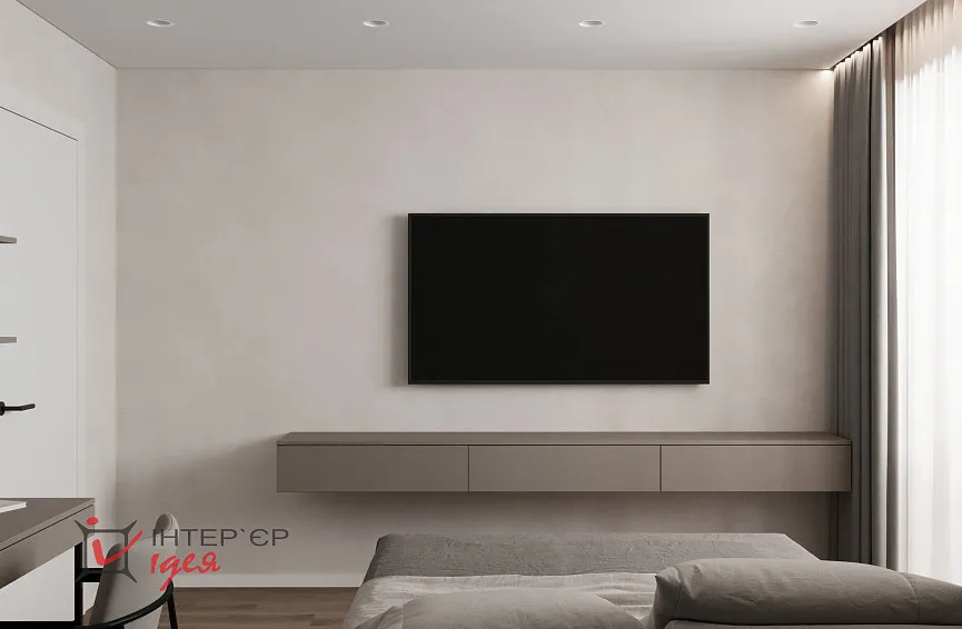 Мінімалістична спальня з робочим місцем в ЖК «Парковий квартал»